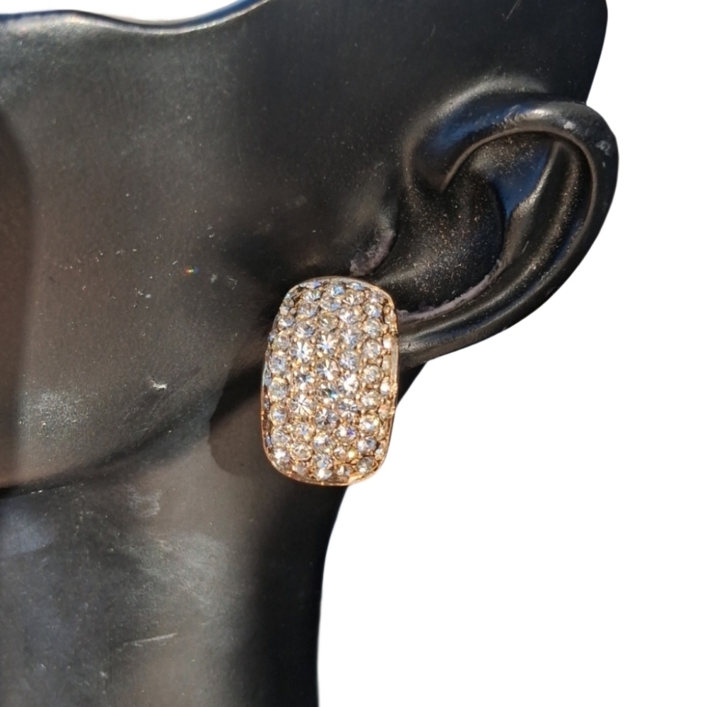 Vintage ROMAN Gold Tone Pavé Crystal Dome Stud Earrings - Chunky Glam